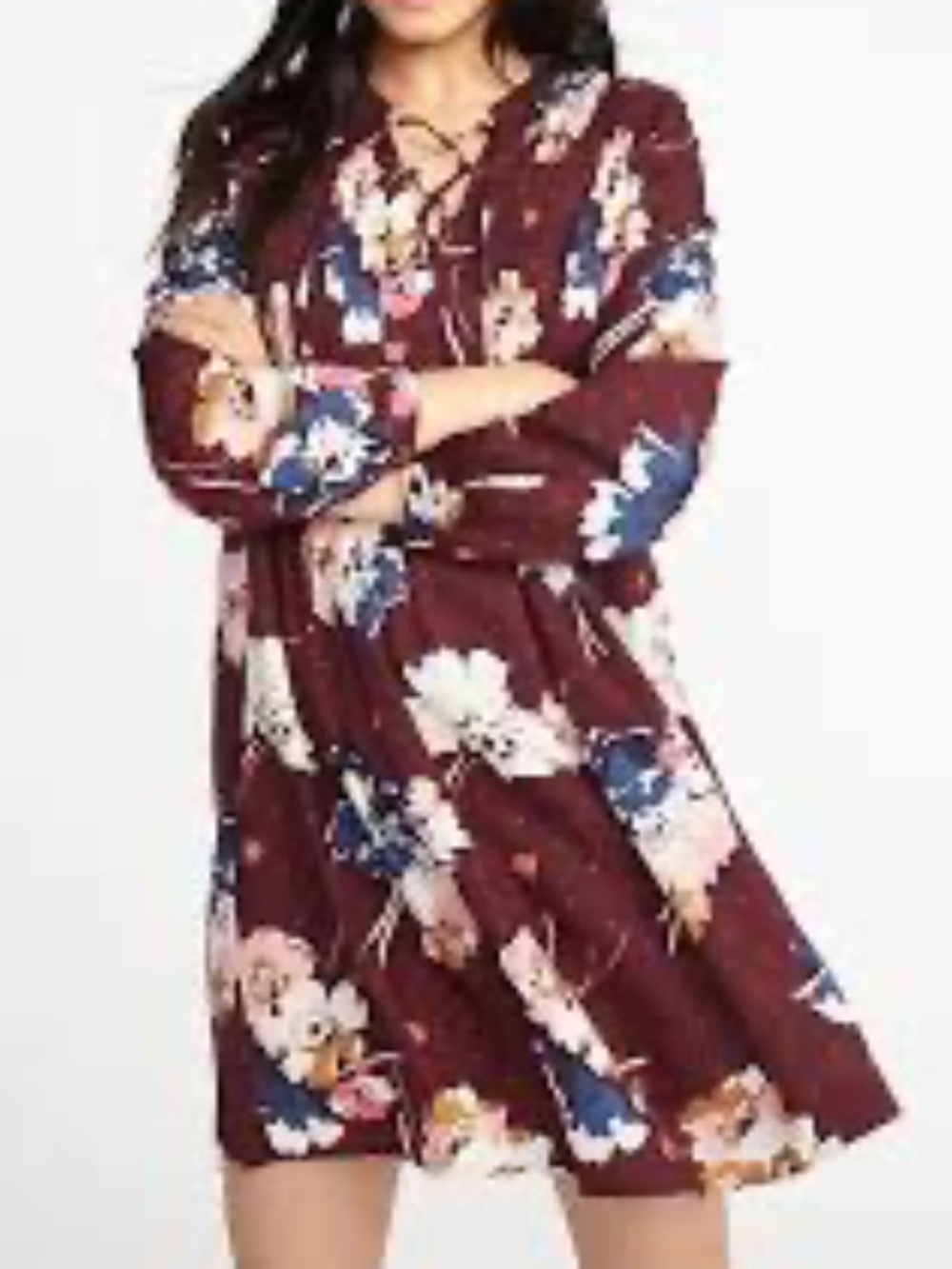 Old Navy Woman's Burgundy Floral Dress Coverup Long Sleeve Size Large